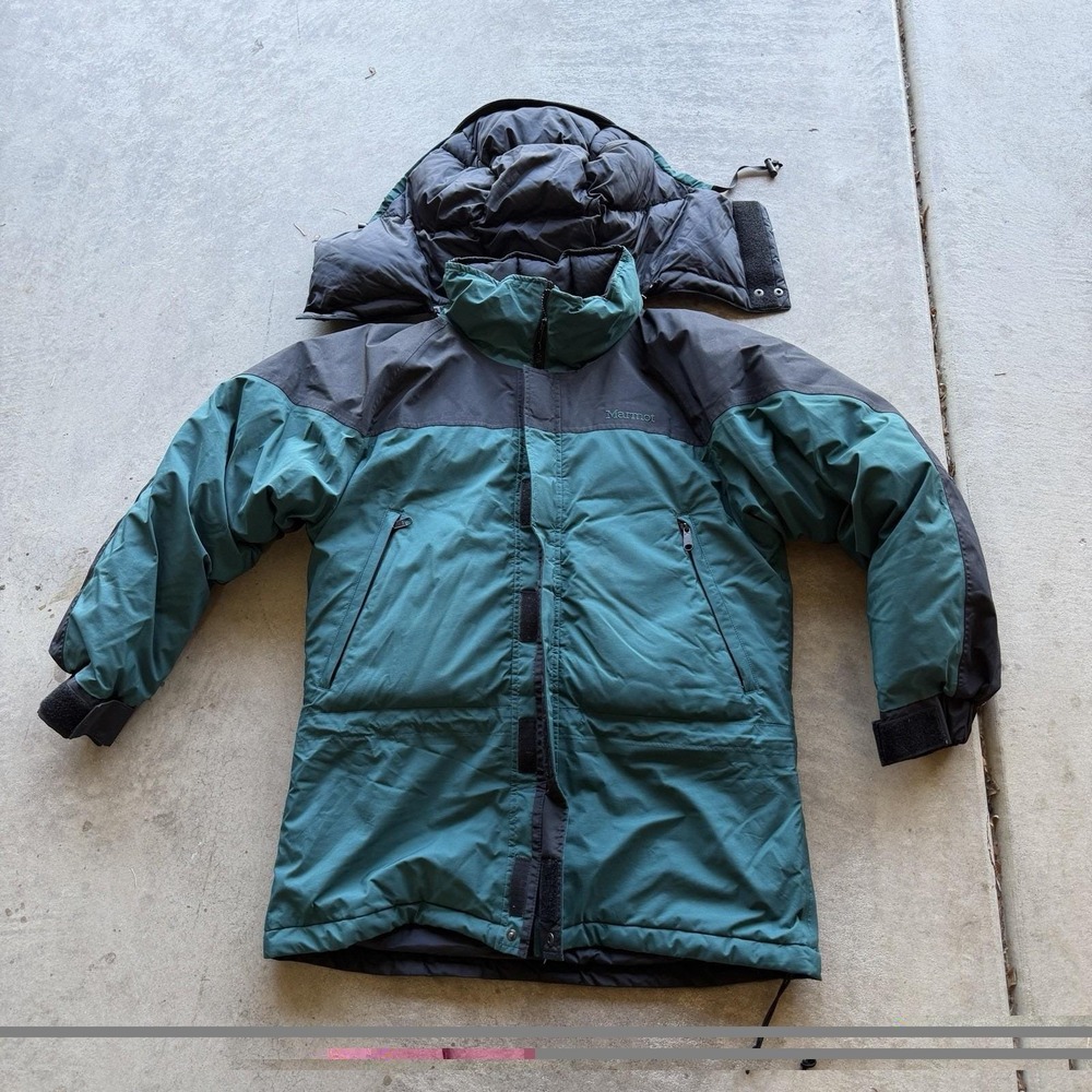 VTG 90s Marmot Alpinist Gore-Tex Down Parka Jacket Men's Small Teal Black Heavy
